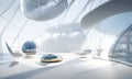 Rest area under the dome with modern chairs, with a blue globe, futuristic design,