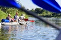 Rest with boats on the river Dniester, ukraine, May Royalty Free Stock Photo