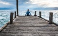 Rest from busy day on the dock - Ohrid lake detail landscape view Royalty Free Stock Photo