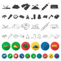 Rest in the camping flat icons in set collection for design. Camping and equipment vector symbol stock web illustration. Royalty Free Stock Photo