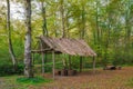 Rest and camping place in forest. Gazebos in park Royalty Free Stock Photo