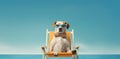 dog vacation lazy summer sunglasses chair beach funny relax pet. Generative AI.