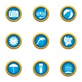 Rest with dolphin icons set, flat style