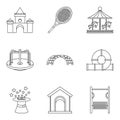 Rest in kindergarten icons set, outline style