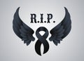 Rest in peace RIP. with black ribbon and peace wings vector desig Royalty Free Stock Photo