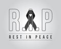 Rest in peace text under Black ribbon with cross on R.I.P text vector design