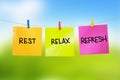 Rest, Relax, Refresh, Motivational text Royalty Free Stock Photo