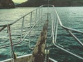 Rest on the sea, a walk on a yacht on the waves. On a ship there is a bridge for tourists to jump into the water. scuba diving for Royalty Free Stock Photo