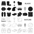 Rest and sleep black icons in set collection for design. Accessories and comfort vector symbol stock web illustration. Royalty Free Stock Photo