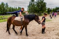 Rest in the summer children`s equestrian camp in Ukraine