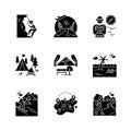 Rest and travel black glyph icons set on white space Royalty Free Stock Photo
