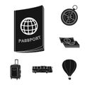 Rest and travel black icons in set collection for design. Transport, tourism vector symbol stock web illustration. Royalty Free Stock Photo