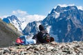 Rest during a walk in the mountains. Royalty Free Stock Photo