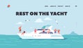 Rest on the Yacht Landing Page Template. Summertime Vacation, Sea Cruise. Young People Relaxing on Luxury Yacht at Ocean