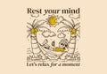 Rest your mind, let\'s relax for a moment. illustration of a guy hanging on the hammock