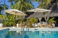 Rest zone near swimming pool on a tropical beach in Zanzibar island, Tanzania, Africa