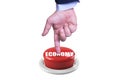 Restart global economy concept with businessman hand pushing red button