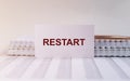 Restart word, inscription. Concept of new start and reset