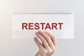 Restart word, inscription. Concept of new start and reset