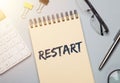 Restart word, inscription. Concept of new start and reset