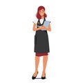 Restaurant Administrator Female Character Wear Uniform Holding Tablet And Pen, Oversees Daily Operations