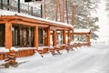 Restaurant Amur courtyard on the embankment of the city of Khabarovsk, Russia. Nature after a snowfall.