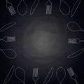 Restaurant background with fork, knife and spoon on chalkboard Royalty Free Stock Photo