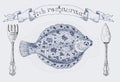 Restaurant banner with flatfish and vignette