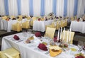 A restaurant banquet room