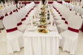 A restaurant banquet room decorated for a wedding Royalty Free Stock Photo