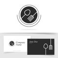 Restaurant bar utensil logo vector icon or food cafeteria luxury with fork and spoon business visiting card logotype template