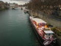 Restaurant barge on Seine River, Paris, France, winter 2016-7