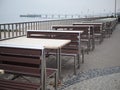 Restaurant on the beach, a lot of sits, benches