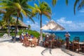 Restaurant at the beach at XCaret Park on the Mayan Riviera in Mexico Royalty Free Stock Photo