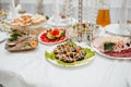 restaurant, beautifully served table with delicious food