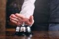 Restaurant bell vintage with hand. Hotel service bell