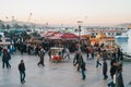 Restaurant Boats Selling Grilled Mackerel Sandwiches called Balik Ekmek in Istanbul, Turkey