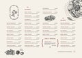 Restaurant breakfast menu template. Cafe identity. Minimalist style. Engraved illustrations.