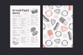 Restaurant breakfast vertical menu template. Cafe identity. Minimalist style. Engraved fast food illustrations. Vector