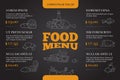 Restaurant brochure, menu vector design with hand drawn doodle food and drink