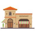 Restaurant building. Italian pizza and pasta. Food delivery