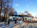 Restaurant building and sand in Gdynia, Poland.