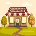 Restaurant or cafe. Exterior building. Vector cartoon illustration