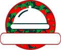 Restaurant and cafe round logo with cloche and tomato background