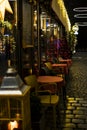 a restaurant or cafe. Tables and chairs in the outdoor restaurant. There are no visitors at the restaurant for dinner. Royalty Free Stock Photo