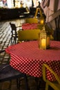 a restaurant or cafe. Tables and chairs in the outdoor restaurant. There are no visitors at the restaurant for dinner. Royalty Free Stock Photo