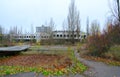 Restaurant on central square in dead abandoned ghost town of Pripyat, Chernobyl exclusion zone, Ukraine