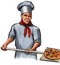 Restaurant chef baking pizza