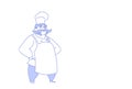 Restaurant chef cook standing pose wearing restaurant uniform full length sketch doodle horizontal