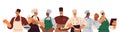 Restaurant chef cooks group. Kitchen workers at work, professional culinary team, community in hats and uniform Royalty Free Stock Photo